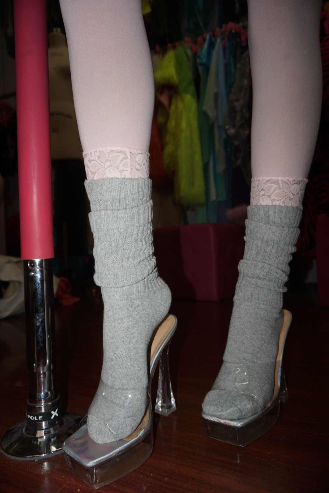 Baby pink warm up tights